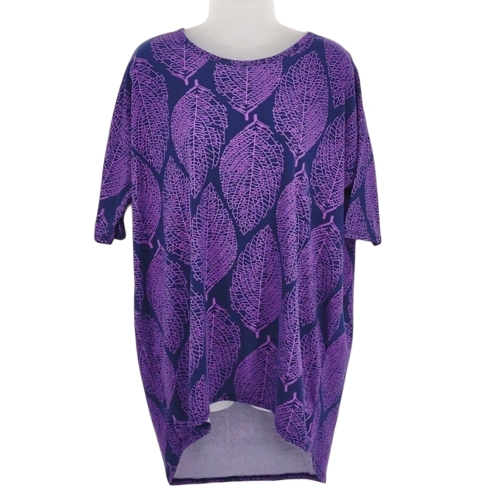 LuLaRoe Irma‎ Tee navy with purple leaves leaf shirt